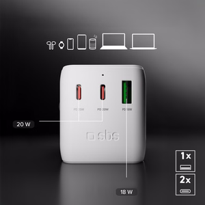 Universalus kelioninis adapteris su USB-A ir 2x USB-C P