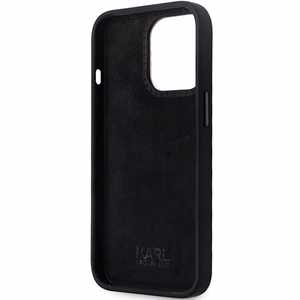 Karl Lagerfeld KLHCP14XSMHKNPK dėklas telefonui iPhone 14 Pro Max 6.7" - juodas silikoninis Ikonik metalinis ženkliukas