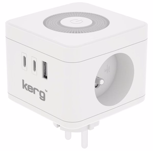 KERG Smart 2-розеточный сетевой куб + USB-A + USB-C зарядное устройство + LED лампа 16A/250V~ белый