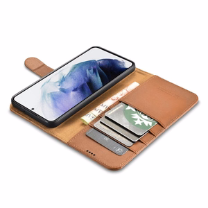iCarer Haitang odinis piniginės tipo dėklas Samsung Galaxy S22 + (S22 Plus) rudas (AKSM05BN)