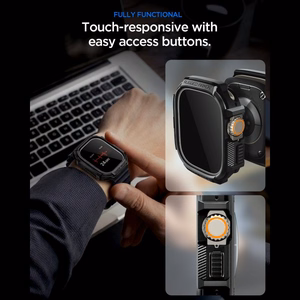 Spigen Rugged Armor dėklas ir 9H grūdintas stiklas Apple Watch Ultra 49 mm, matinis juodas