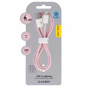 Blavec Kabelis Candy pynėtas - USB to Lightning - 2,4A 2 metres Apple CarPlay (CCA-UL24P20) rožinis