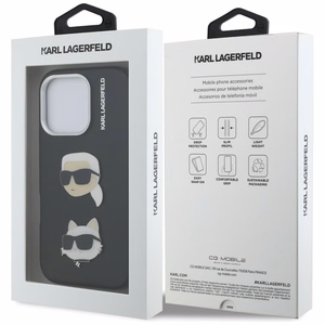 Karl Lagerfeld FW Grained Karl & Choupette Heads Pins Case for iPhone 16 Pro Max - Black