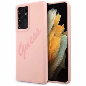Guess GUHCS21LLSVSPI S21 Ultra G998 розовый/розовый жёсткий чехол Script Vintage
