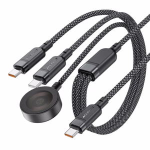 Acefast C6-11 USB-C кабель 3в1 — 2x USB-C / Qi 480Mb/s 100W 1.2м — чёрный