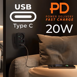 Maclean MCE249 F/B – разветвитель сетевой розетки, 2 розетки, 4 порта USB: 2×USB-A и 2×USB-C PD 20 Вт, 1×16 А + 1×6 А