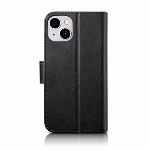iCarer Piniginės dėklas 2in1 viršelis iPhone 14 Plus Anti-RFID odinis atverčiamas dėklas juodas (WMI14220727-BK)