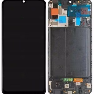 LCD ekranas Samsung A505 A50 2019 su jutikliniu ekranu ir rėmeliu juodas OLED (tikro dydžio)
