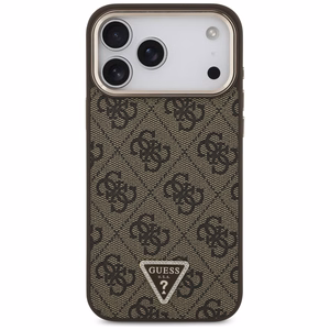 Чехол Guess PU Leather 4G Strass Triangle Logo Gold Frame MagSafe для Apple iPhone 18 Pro Max, коричневый