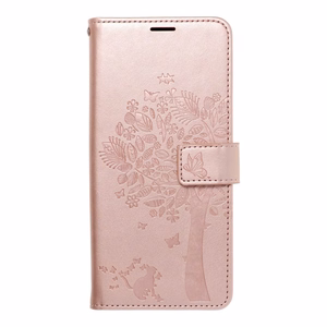 MEZZO knygos tipo dėklas telefonui XIAOMI Redmi Note 10 Pro su medžiu, rožinio aukso spalvos