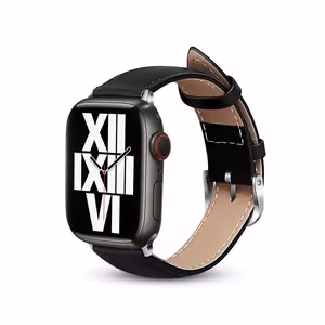 Crong Noble Band genuine-leather strap for Apple Watch 44 / 45 / 46 / 49 mm, Black Noir