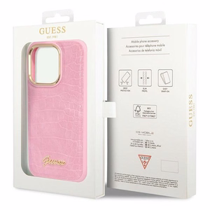 Guess Croco Collection dėklas telefonui iPhone 14 Pro - rožinė