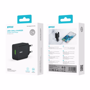 BWOO sieninis įkroviklis CDA249 5V 2,4A USB-A, juodas