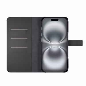 Puro Wallet Magnetinis nuimamas 2in1 PU odinis dėklas su atvartu ir pinigine telefonui iPhone 16 Pro - juodas