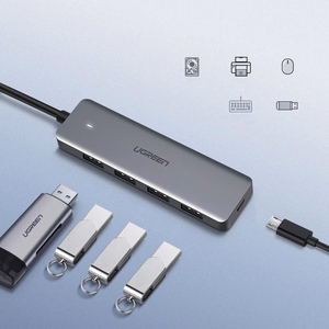 Ugreen USB Šakotuvas - 4x USB 3.2 Gen 1 su micro USB maitinimo prievadu pilkas (CM219 50985)