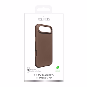 Pure Icon Magnetinis Pro skystas silikoninis dėklas iPhone 17 Air, MagSafe suderinamas, su kameros apsauga ir aliuminio mygtukais - rudas