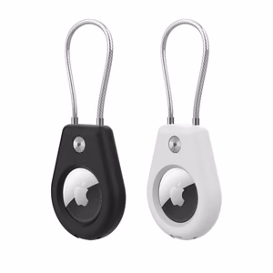 Apple AirTag чехол со стальным тросиком - черный + белый (2 шт.)