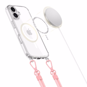 Прозрачный чехол Tech-Protect Flexair Chain MagSafe для iPhone 16 + 2 шнурка (розовый и серый)