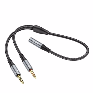 Laidas AUX 2in1 Jack 3,5 mm (motininė) į 2 x Jack 3,5 mm (tėvinė) Hoco 0,25 m UPA21 metalinis pilkas