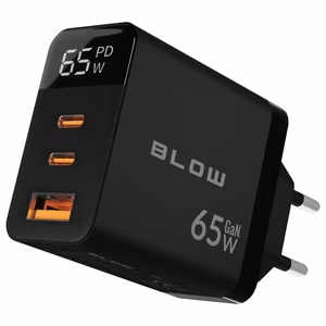 LCD sieninis įkroviklis USB lizdas + USB-Cx2 PD 65W GAN juodas vatmetras