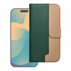 Atverčiamas dėklas iPhone 17 / 18 Split Book žalias ir auksinis