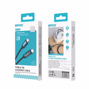 BWOO usb-c Lightning кабель 1m 27W с LED дисплеем, плетеный, черный