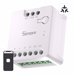 SONOFF MINI-D išmanusis Wi-Fi Matter jungiklis (AC/DC 12-48V, sausasis kontaktas)