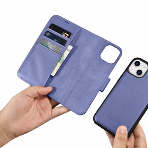 iCarer Piniginės dėklas 2in1 viršelis iPhone 14 Plus Anti-RFID odinis atverčiamas dėklas šviesiai violetinis (WMI14220727-LP)