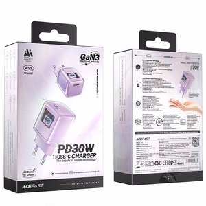 Acefast A53 PD 30W GaN USB-C įkroviklis su ekranu - violetinis