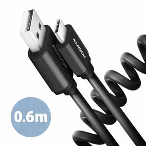 Axagon USB-C į USB2.0 laidas 0.6m susukamas juodas BUCM-AM10TB
