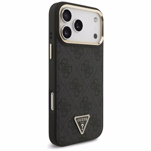 Guess чехол для iPhone 17 Pro Max совместимый с MagSafe GUHMP17XP4GTDGMK (4G PU W/ Triangle Logo) золотой чёрный