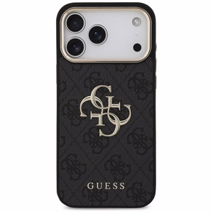 Guess PU Leather 4G Metal Logo Gold Frame case for Apple iPhone 18 Pro Max, Black