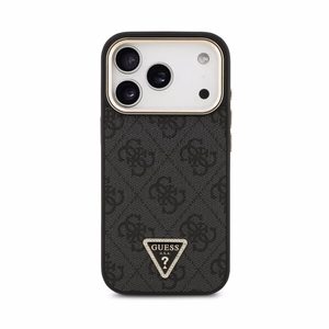 Dėklas Guess PU Leather 4G Strass Triangle Logo Gold Frame MagSafe Apple iPhone 18 Pro Max juodas