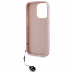 Karl Lagerfeld Saffiano Rhinestones & Charm dėklas telefonui iPhone 15 Pro - rožinis