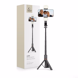 Tech-Protect L05S Bluetooth selfie lazda trikojis ir LED šviesa juoda