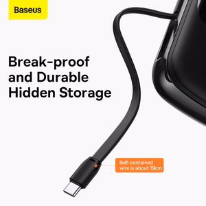 Baseus Qpow Pro 20000mAh išorinė baterija, USB + USB-C, PD 22,5W, su USB-C laidu (PPQD060301), juoda
