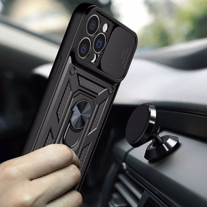 Hybrid Armor Camshield dėklas telefonui iPhone 13 Pro Max šarvuotas dėklas su kameros dangteliu juodas