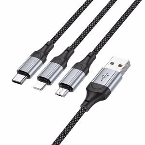 Cable 3in1 USB A to Lightning / Micro USB / USB C Hoco 2,4A 1 m X102 black