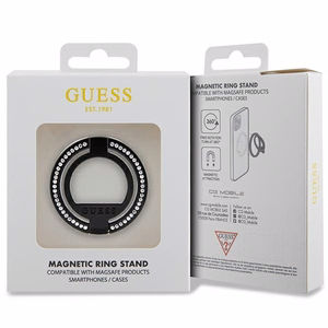 Guess MagSafe žiedinis stovas GUMRSALDGK juodas/juodas su brangakmeniais