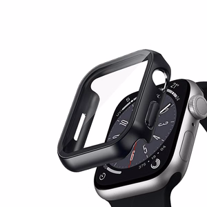 Crong Hybrid Watch Case apsauginis dėklas su integruotu stiklu, skirtas Apple Watch 45 mm, juodas