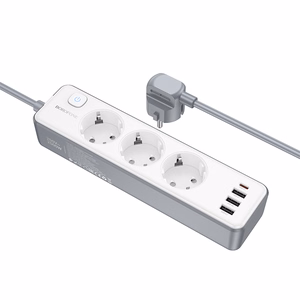 Borofone Удлинитель BAC9 — 3 розетки 240V + 3xUSB + Type C PD 20W, 2 метра — чёрный