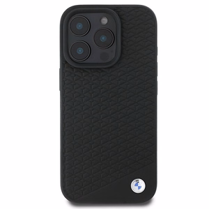 BMW Signature Leather Diamond Metal Logo MagSafe Чехол для iPhone 16 Pro Max - чёрный