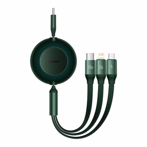 Kabelis Bright Mirror 2 3 in 1 - Type C į Micro USB, Lightning, Type C - 100W 1,1 metro (CAMJ010206) žalias
