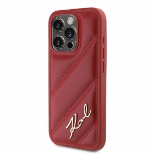 Karl Lagerfeld Diagonal Quilted Script dėklas telefonui iPhone 15 Pro Max - raudona
