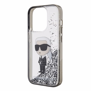 Karl Lagerfeld Liquid Glitter Ikonik dėklas telefonui iPhone 15 Pro - skaidrus