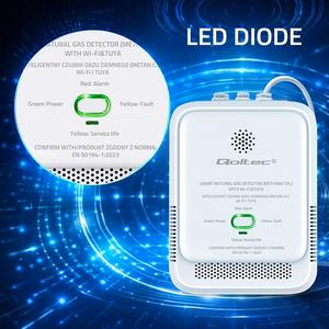 Qoltec 52651 gamtinių dujų nuotėkio daviklis | CH4 detektorius | NG | Tuya | Wi-Fi | 85dB signalizacija | LED