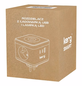 KERG Smart 2-розеточный сетевой куб + USB-A + USB-C зарядное устройство + LED лампа 16A/250V~ белый