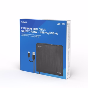 SAVIO AK-59 Išorinis plonas R/RW CD/DVD įrašymo įrenginys - USB-C/USB-A, juodas