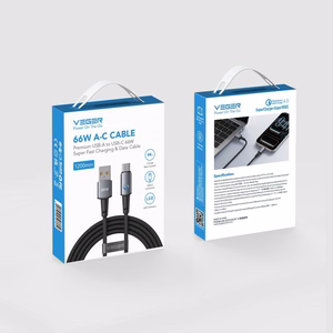 Кабель со светодиодным индикатором, разъемы USB-A и Type-C, VEGER PD 3A 66W AC1-ZSD, 1,2 м, черный