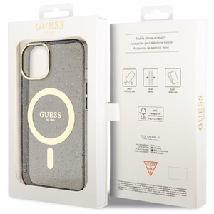 Guess GUHMP14MHCMCGK iPhone 14 Plus 6.7" juodas/juodas kietas dėklas Blizgučiai Auksas Magnetinis